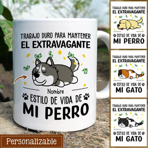 Tasse personnalisée pour papa | Cadeaux personnalisés pour le père | Je travaille dur pour maintenir le style de vie extravagant de mon chien/chat.