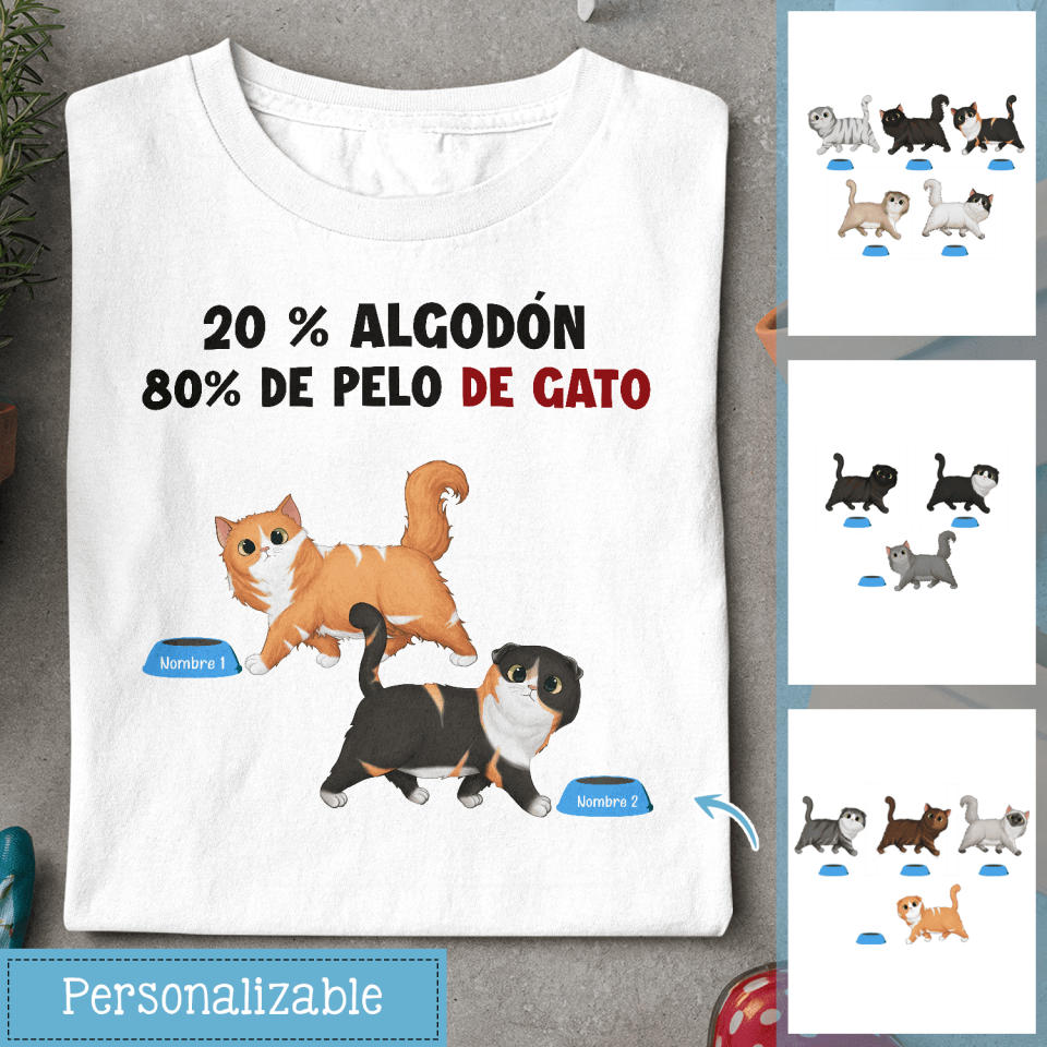 Personnalisez des T-shirts pour les amoureux des chats | Cadeaux personnalisés pour les amoureux des chats | 20% coton 80% poils de chat