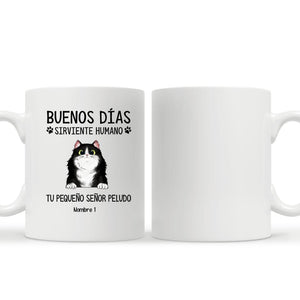 Tasse personnalisée pour les amoureux des chats | Cadeaux personnalisés pour les amoureux des chats | Bonjour serviteur humain, votre petit seigneur poilu 