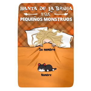 Personalizar Mantas Polar Para Amantes De Gatos | Personalizado Regalos Para Amantes De Gatos | Manta de la bruja y sus pequeños monstruos