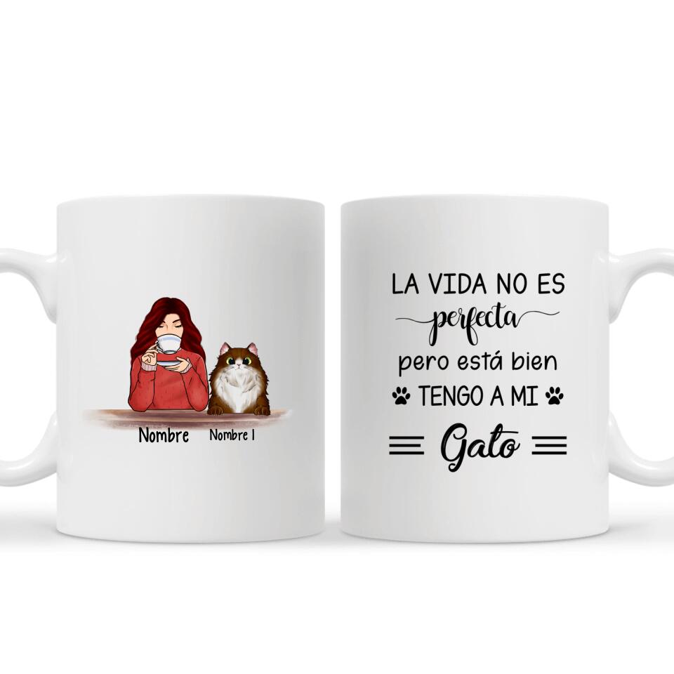 Taza Personalizada Para Las Amantes De Los Gatos | Personalizado Regalos Para Las Amantes De Los Gatos | La Vida No Es Perfecta