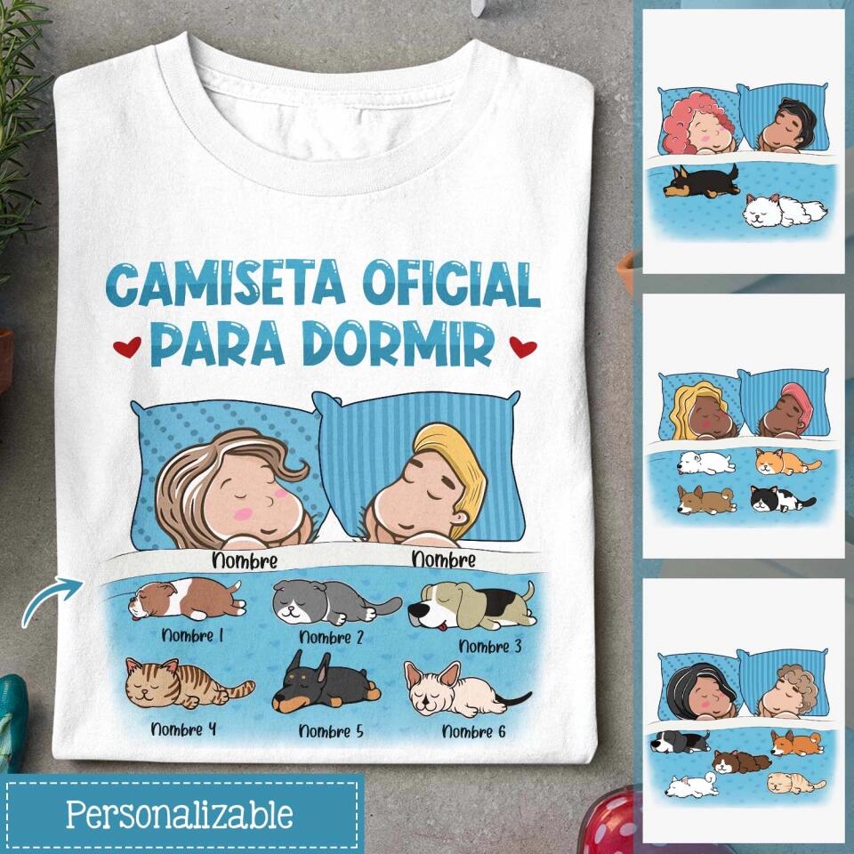 Personalizar Camisetas Para Amantes De Los Perros Amantes De Los Gatos | Personalizado Regalos Para Amante De Los Animales | Camiseta Oficial Para Dormir Couple