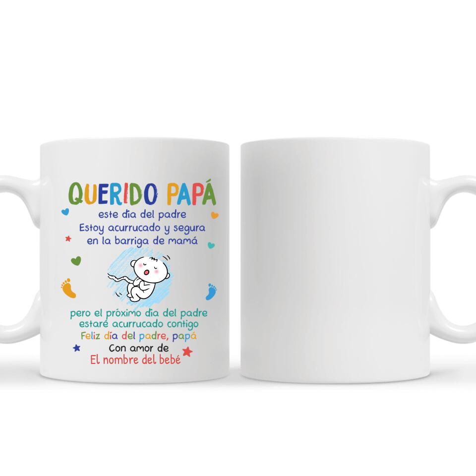 Taza Personalizada Para Papá | Personalizado Regalos Para Papá | Estoy acurrucado y segura en la barriga de mamá