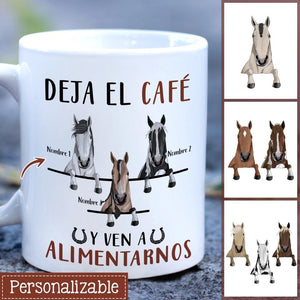 Tasse personnalisée pour les amateurs de chevaux | Cadeaux personnalisés pour les amateurs de chevaux | Quittez le café et venez nous nourrir