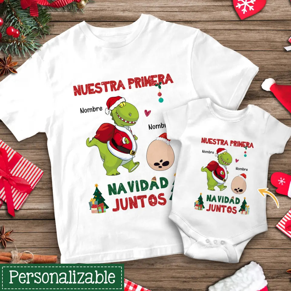 Personnalisez des T-shirts pour papa | Cadeaux personnalisés pour le père | notre premier Noël ensemble