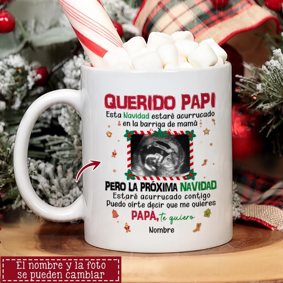 Taza Personalizada Para Papá | Personalizado Regalo Para Padre | Querido papi Esta Navidad estaré acurrucado en la barriga de mamá