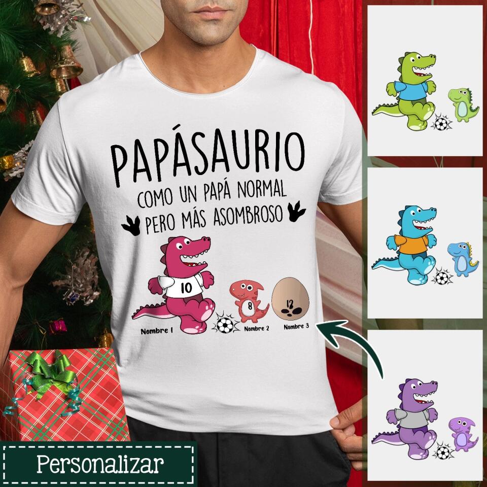 Personnalisez des T-shirts pour papa | Cadeaux personnalisés pour le père | Joueur de football Papasaurus