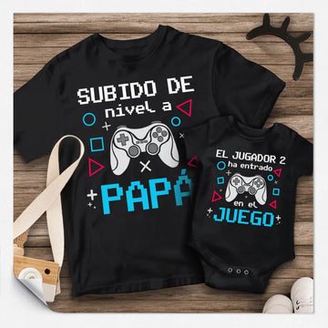 Personalizza magliette per papà | Regalo personalizzato per papà | Papà è salito di livello