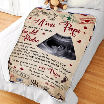Personalizar Mantas Polar Para Papá | Personalizado Regalo Para Padre | A mi papi En nuestro primer