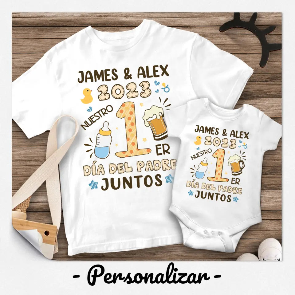 Personnalisez des T-shirts pour papa | Cadeau personnalisé pour le père | Notre 1ère Fête des Pères ensemble