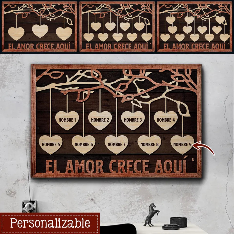 Lienzo Personalizado Para Familia | Personalizado Regalos Para Familia | El Amor Crece Aquí