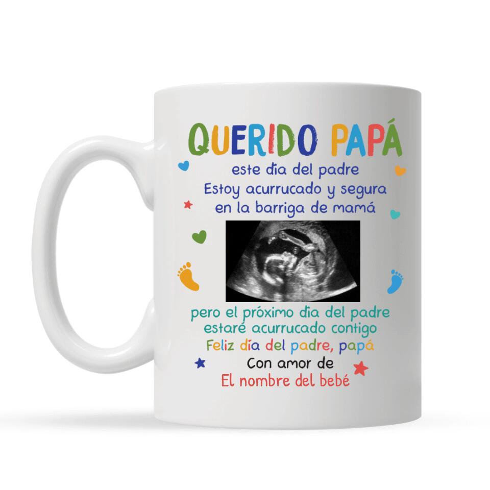 Taza Personalizada Para Papá | Personalizado Regalos Para Papá | Estoy acurrucado y segura en la barriga de mamá