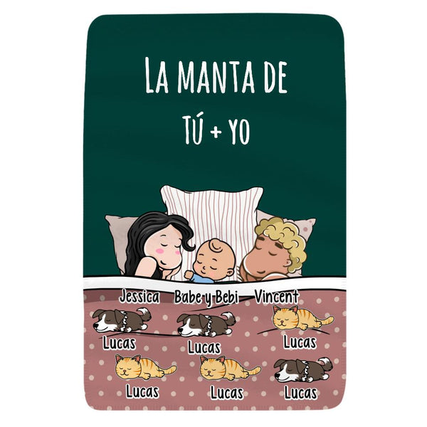 Personalizza coperte in pile per la famiglia papà mamma bambino | Regali personalizzati per gli amanti degli animali | Coperta per la famiglia Tu e io cane gatto