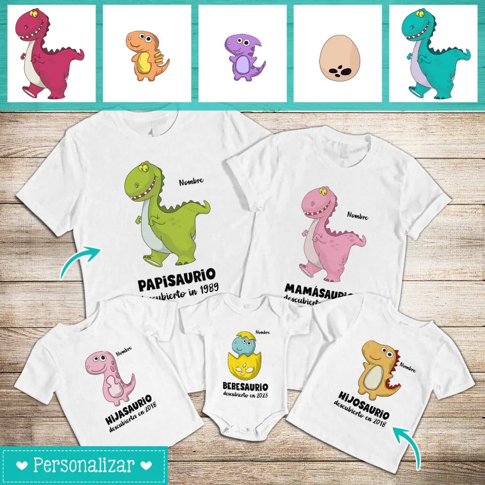 Personalizza le magliette della famiglia dei dinosauri | Regalo personalizzato per la famiglia | famiglia dei dinosauri