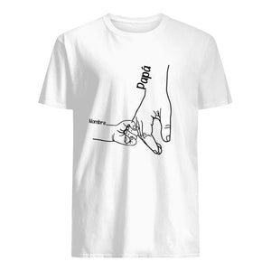 Personalizar Camisetas Para Papá | Personalizado Regalos Para Padre| Enlace de la mano de los niños del abuelo del papá camiseta blanca