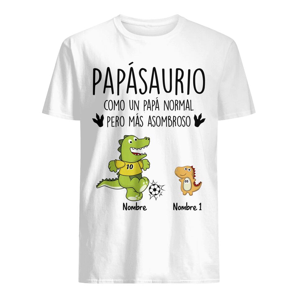 Personnalisez des T-shirts pour papa | Cadeaux personnalisés pour le père | Joueur de football Papasaurus