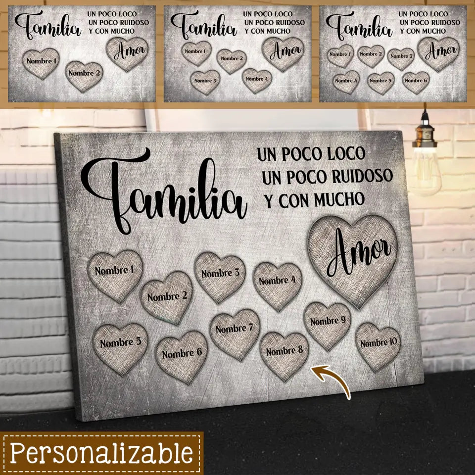 Lienzo Personalizado Para Familia | Personalizado Regalo Para Familia | Familia Un Poco Loco Un Poco Ruidoso Y Con Mucho Amor