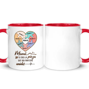 Tasse personnalisée pour maman | Cadeau personnalisé pour la mère | Maman, tu es la pièce qui nous unit.