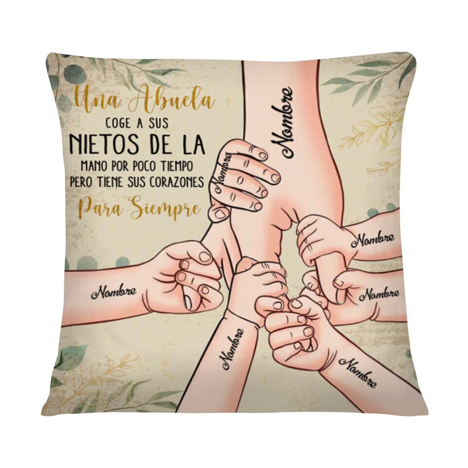 Cojines Personalizados Para Abuela | Personalizado Regalo Para Abuela | Una abuela coge a sus nietos de la mano por poco tiempo pero tiene sus corazones para siempre