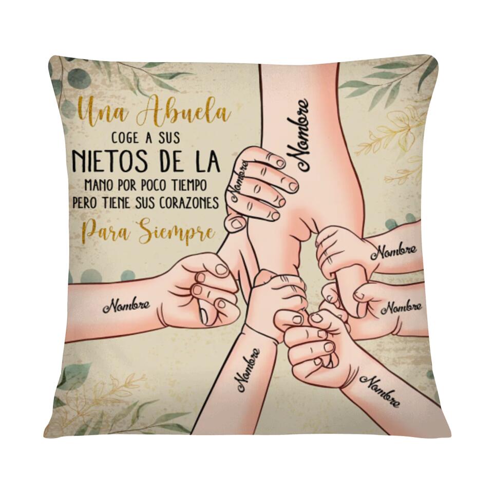 Cojines Personalizados Para Abuela | Personalizado Regalo Para Abuela | Una abuela coge a sus nietos de la mano por poco tiempo pero tiene sus corazones para siempre