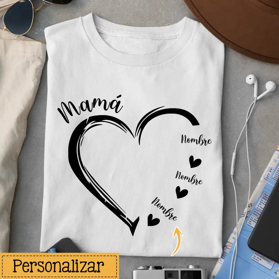 Personnalisez des T-shirts pour maman | Cadeau personnalisé pour la mère | Le coeur de maman