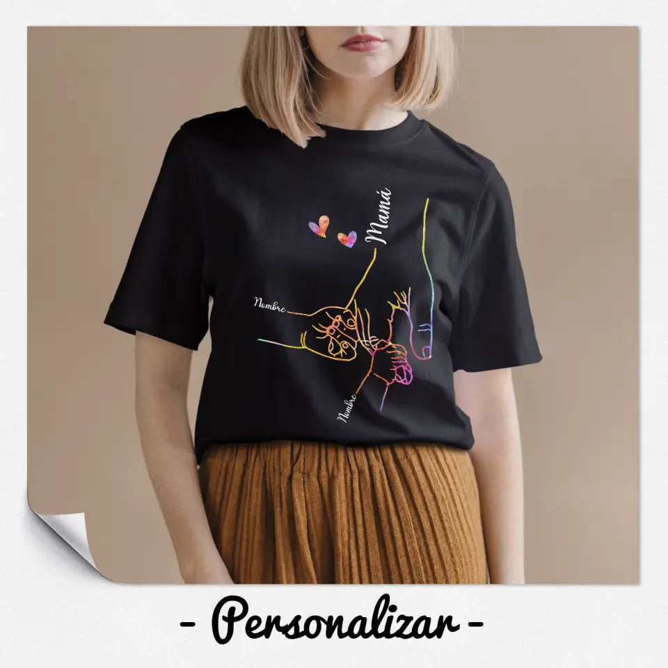 Personalizar Camisetas Para mamá | Personalizado Regalo Para Madre | Mamá y niño cogidos de la mano degradado de color