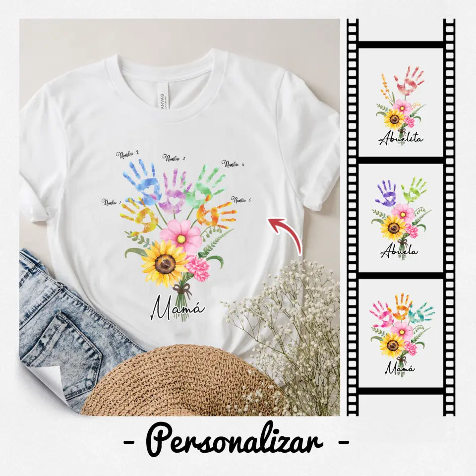 Personalizza magliette per la mamma | Regalo personalizzato per la mamma | Il fiore della mano della mamma