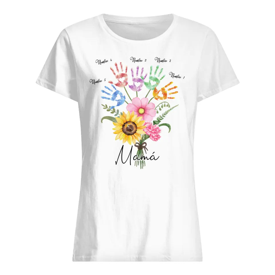 Personnalisez des T-shirts pour maman | Cadeau personnalisé pour maman | Fleur de la main de maman