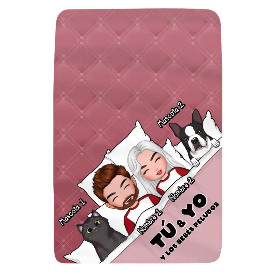 Personalizar Mantas Polar Para Pareja | Personalizado Regalo Para Pareja | Tú & yo y los bebés peludos