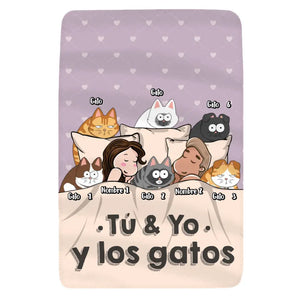 Personalizar Mantas Polar Para Pareja | Personalizado Regalo Para Pareja | Tú & Yo y los gatos