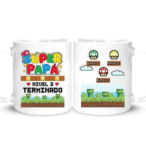 Taza Personalizada Para Padre | Súper Papá Nivel 3 Terminado