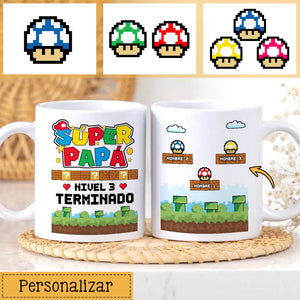 Taza Personalizada Para Padre | Súper Papá Nivel 3 Terminado