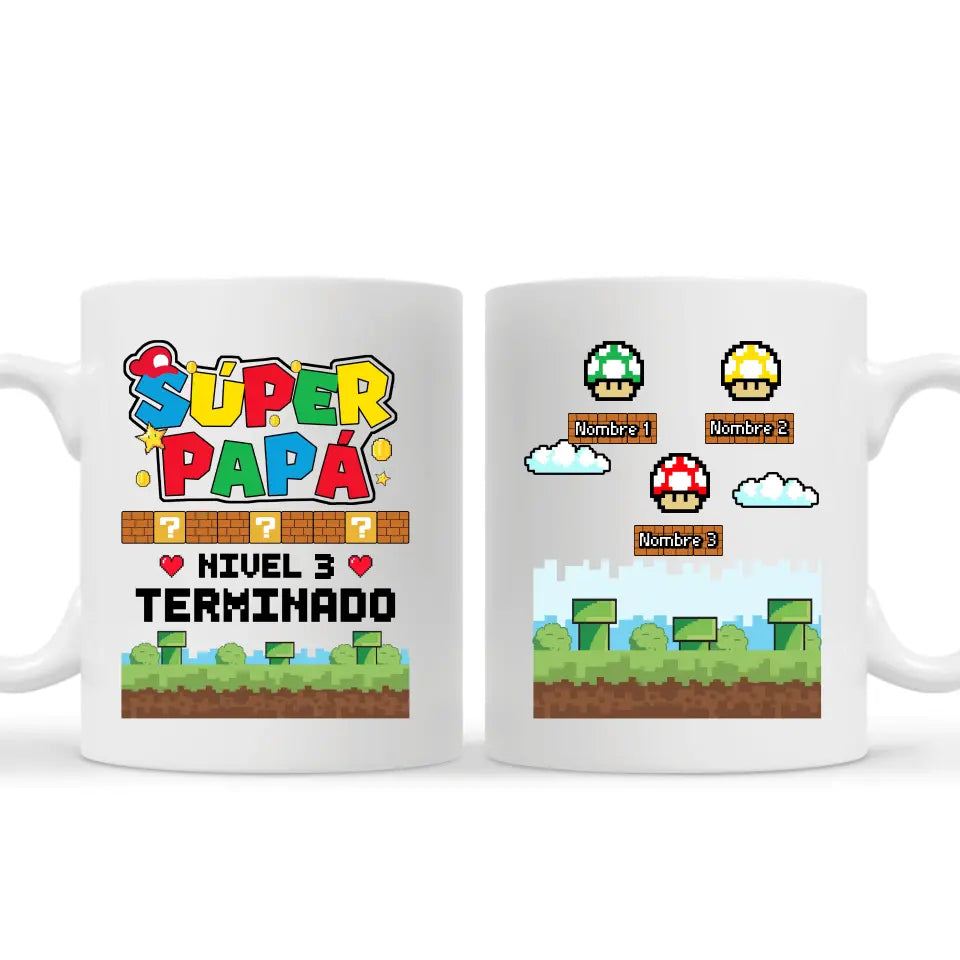 Tasse personnalisée pour père | Super Papa Niveau 3 terminé