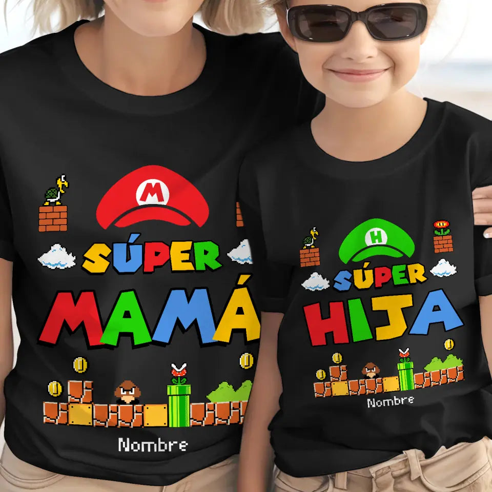 Personnalisez le T-shirt assorti pour maman et enfant | Super maman et son fils sa fille