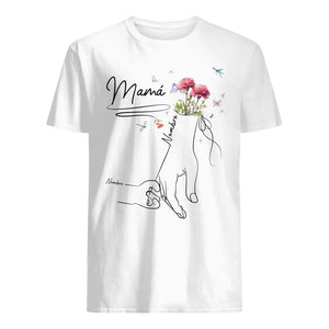 Personalizar Camisetas Para Mamá | Mano mamá con flor mes de nacimiento