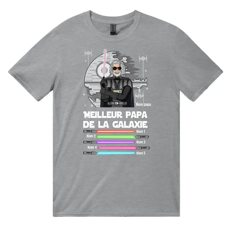 Tshirt personnalisé pour Papa | Meilleur Papa de la Galaxie gris