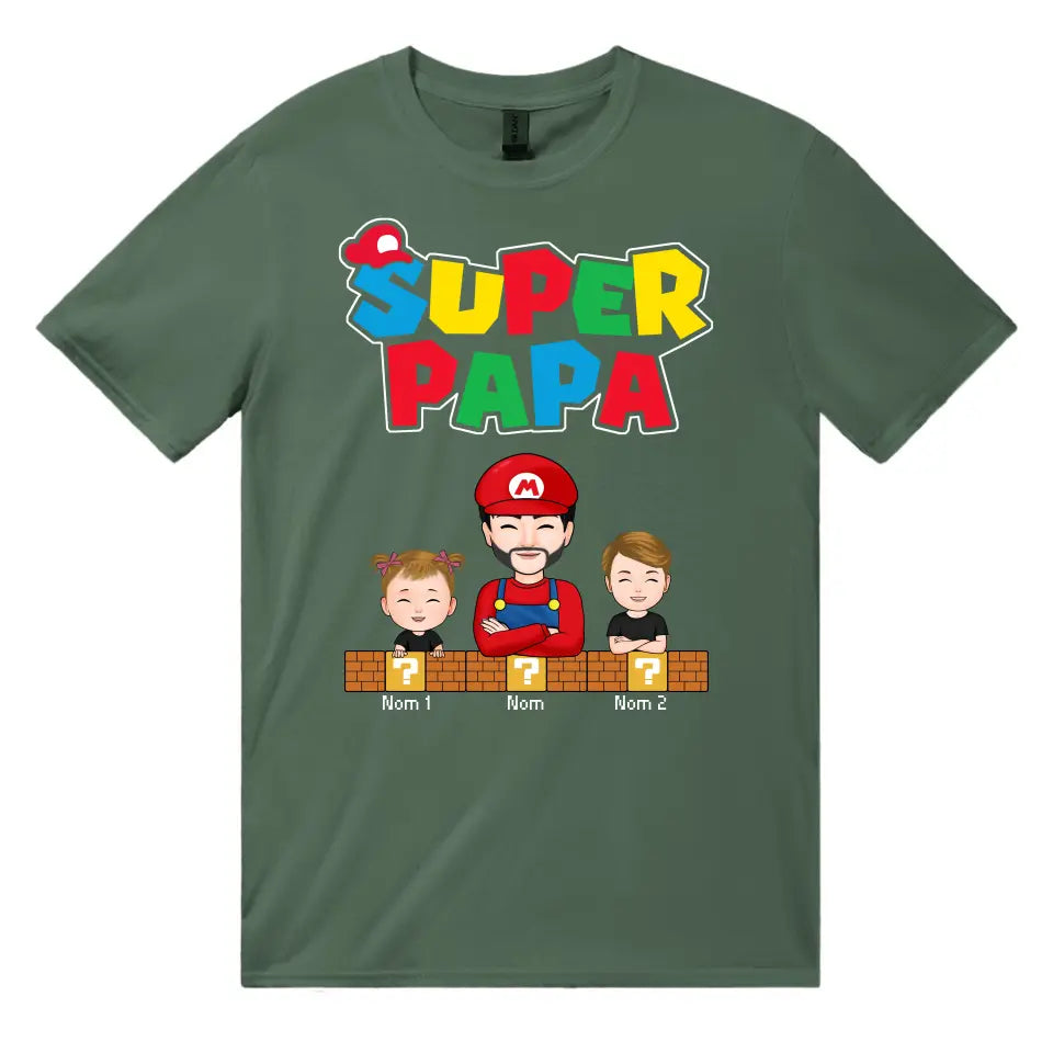 Tshirt personnalisé pour Papa | Super Papa version 2 gris