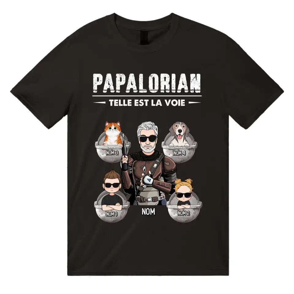 T-shirt personnalisé pour Papa | Papalorian Telle est la voie gris
