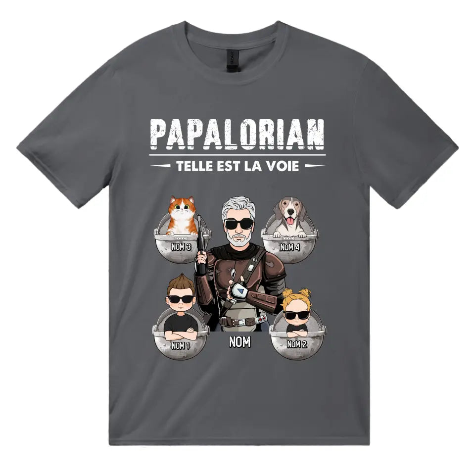 T-shirt personnalisé pour Papa | Papalorian Telle est la voie gris