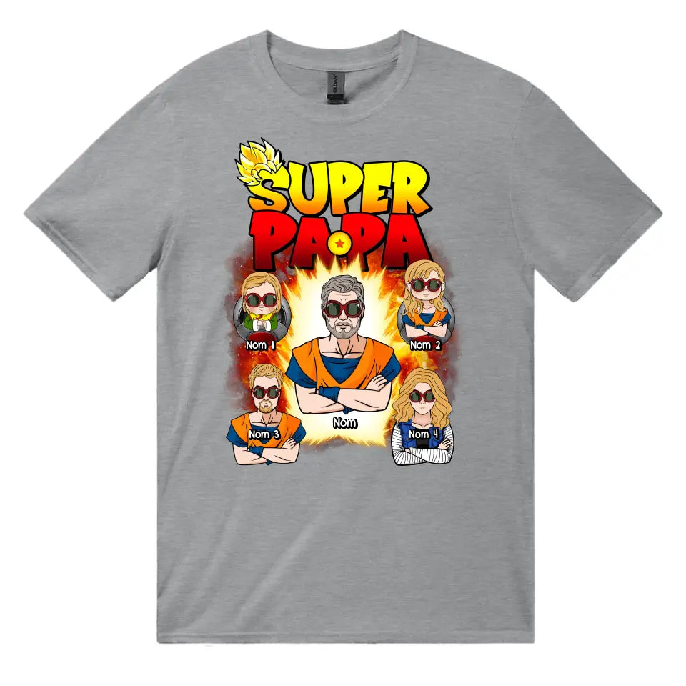 Tshirt personnalisé pour Papa | Super Papa DB ver 2 Gris