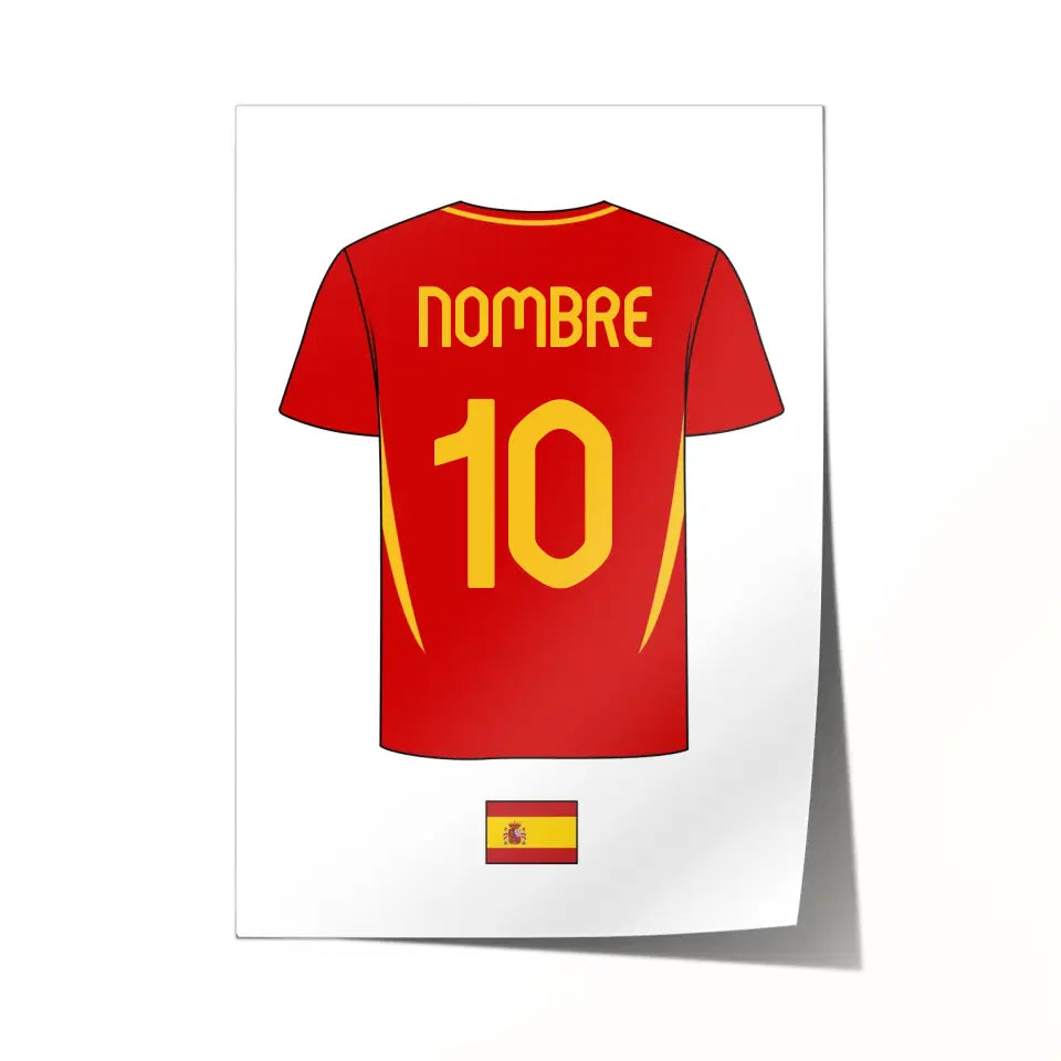 Póster de fútbol de España personalizado, nombre/número personalizado VER2
