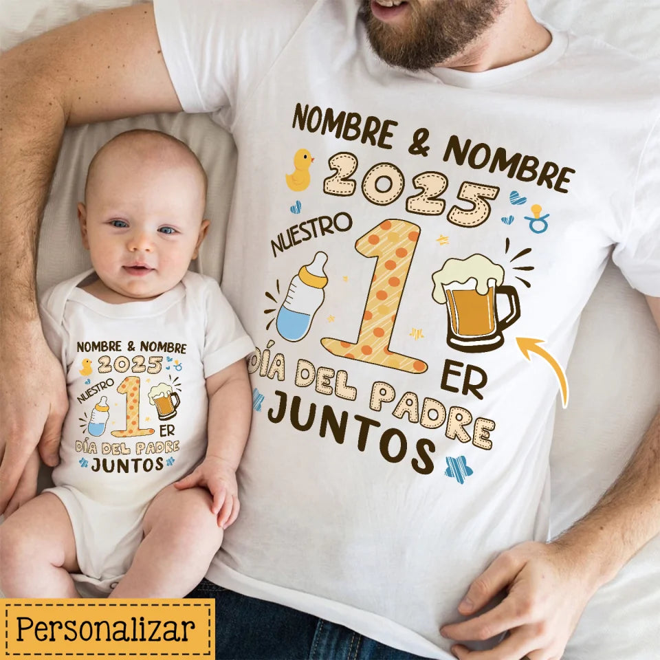 Personnalisez des T-shirts pour papa | Cadeau personnalisé pour le père | Notre 1ère Fête des Pères ensemble