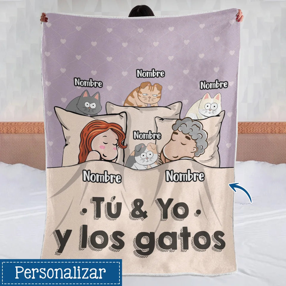 Personalizar Mantas Polar Para Pareja | Personalizado Regalo Para Pareja | Tú & Yo y los gatos