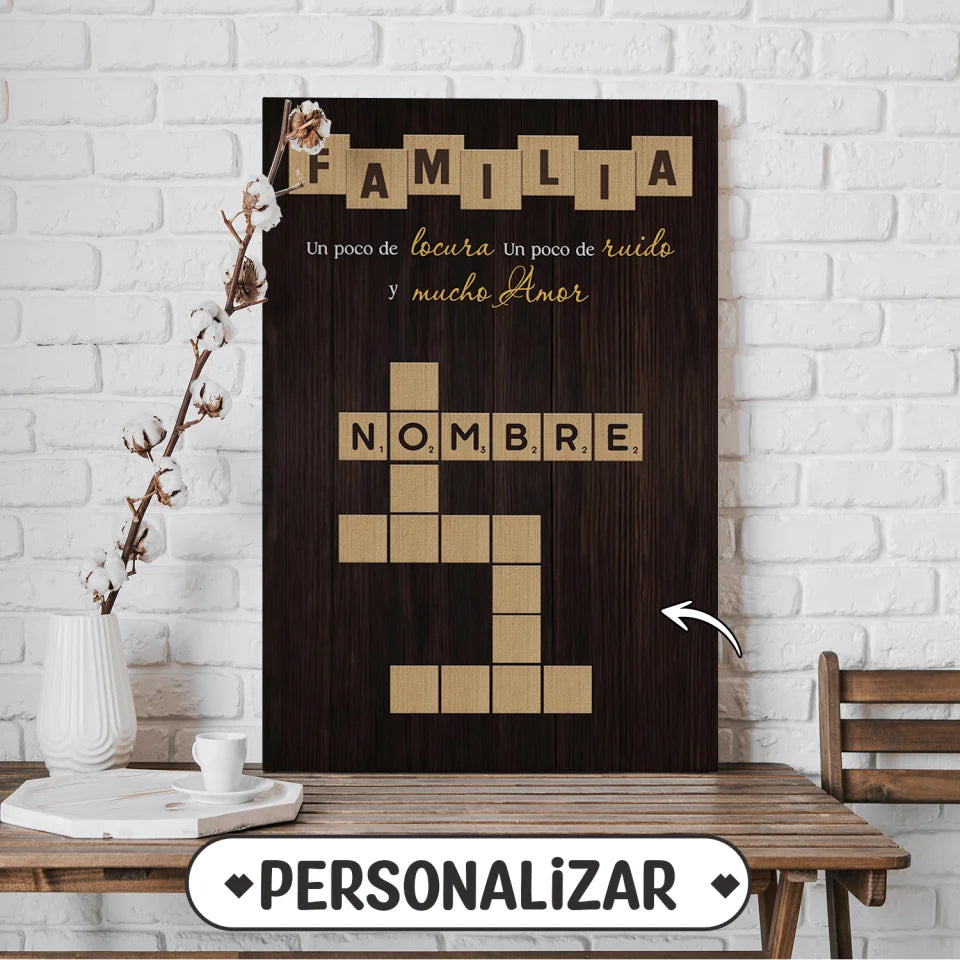 Toile Personnalisée Crucigramas  pour Famille - Familia Un poco de locura Un poco de ruido y mucho amor