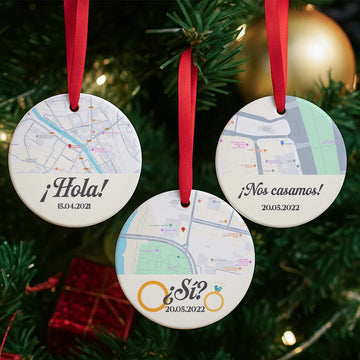 Regalo para recién casados - Bola de Navidad con mapa personalizado