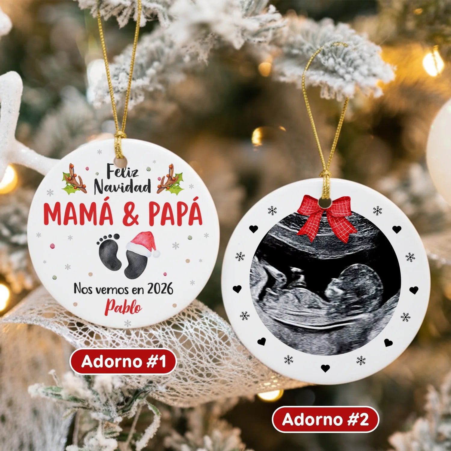 Adorno para anuncio de embarazo – Pack de 2 bolas de Navidad para futuros padres