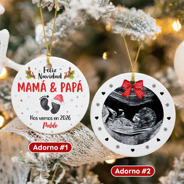 Adorno para anuncio de embarazo – Pack de 2 bolas de Navidad para futuros padres
