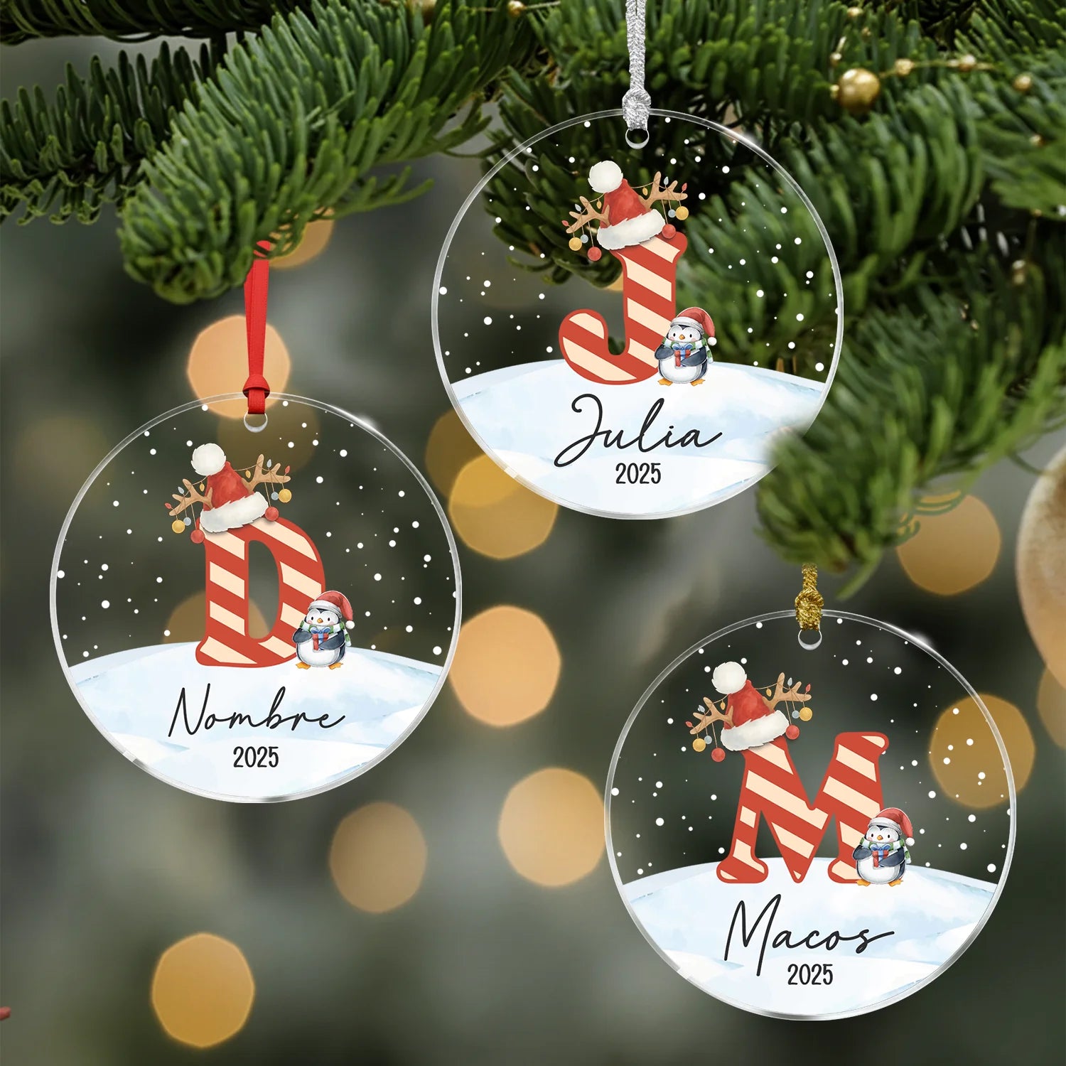 Feliz Navidadcon monograma y nombre – Bola de Navidad personalizada