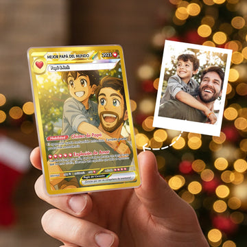 Tarjeta personalizada Padre e Hijos Mágica – Estilo Carta Fantasía de Diseño Anime Inspirada en Cartas Coleccionables - Regalo Original para Papás