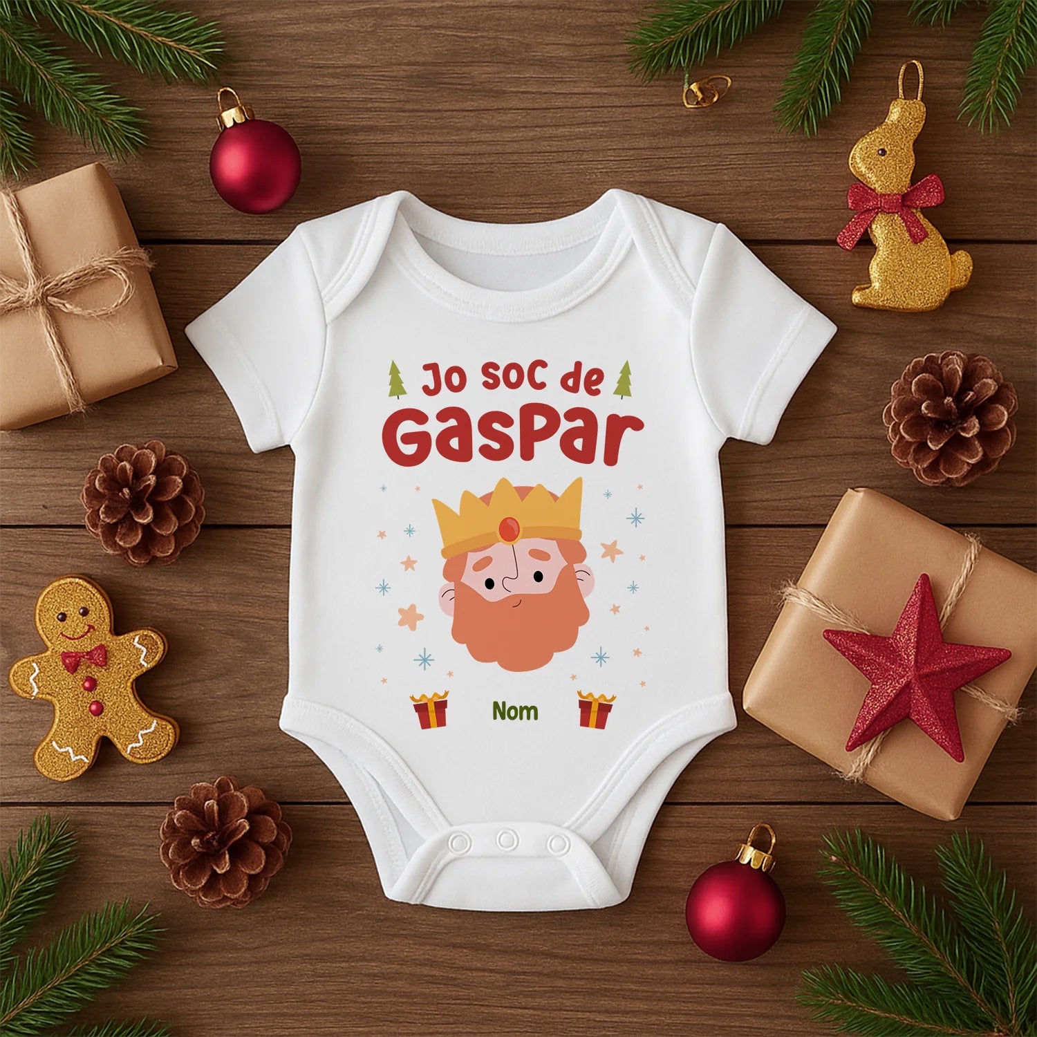 Yo soy de Melchor / Baltasar / Gaspar  – Body bebé personalizado de Navidad